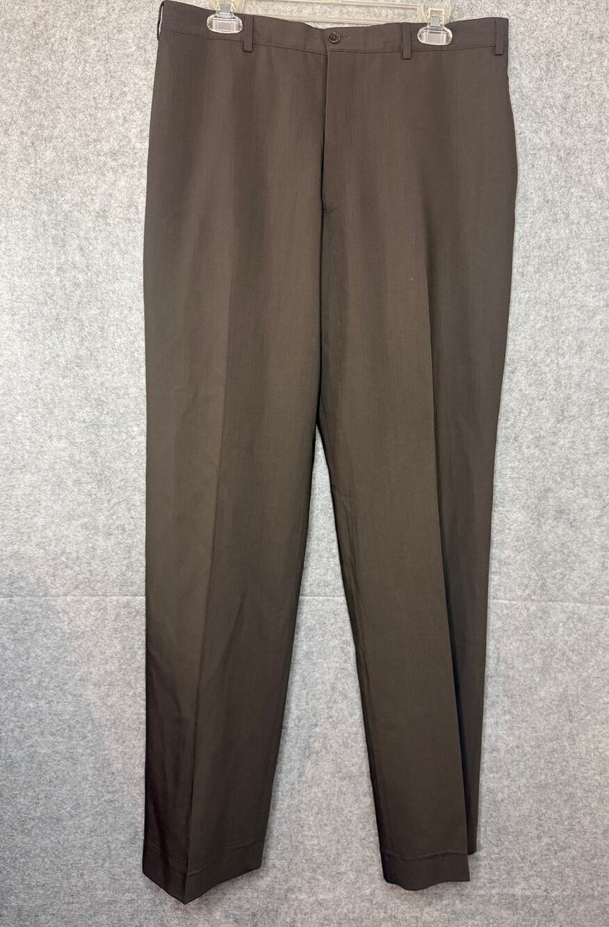 Vintage Armani Collezioni Mens Gray 100% Wool Flat Front Dress Pants Size 35R